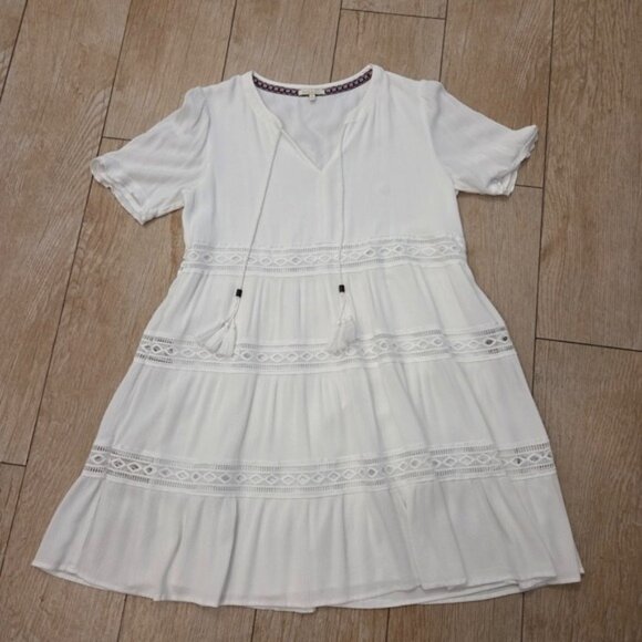 Kate & Sam White Gauzy Crochet Tassel Dress sz Large - Picture 2 of 7
